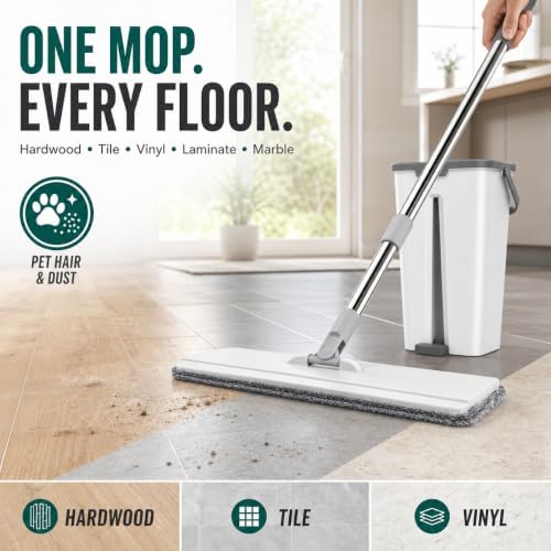 Flat Mop and Bucket Set, Self-Wringing Floor Mop - Image 2
