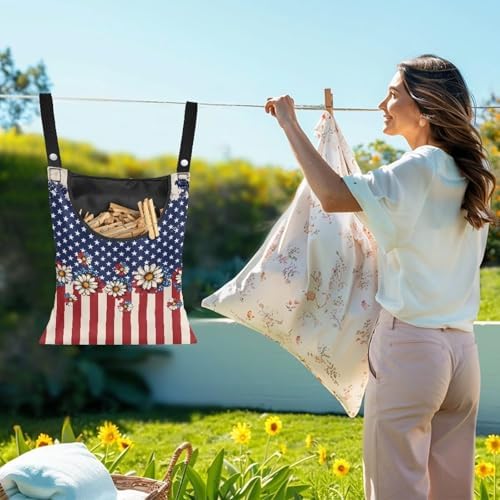 American Flag Clothes Pin Bag Floral Poeny Clothes Pin Hanging Bag Fashion - Image 2