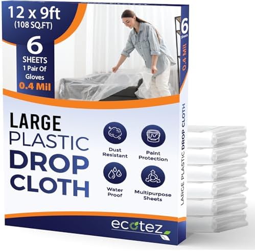 6 Pack 12 x 9 ft Extra Large Plastic Drop Cloth by Ecotez