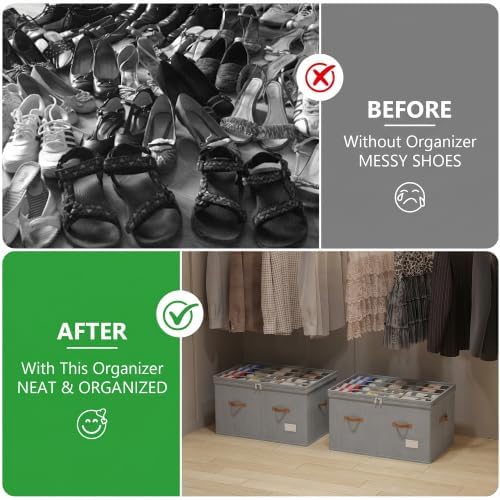 Shoe Organizer for Closet, 2 Pack Shoe Storage Bins Foldable Shoe Storage Box - Image 3