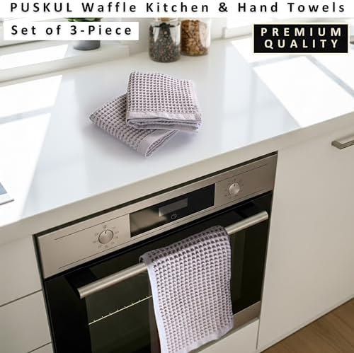 PÜSKÜL Natural 100% Turkish Cotton Waffle Hand and Kitchen Towels Set of 3 - Image 4