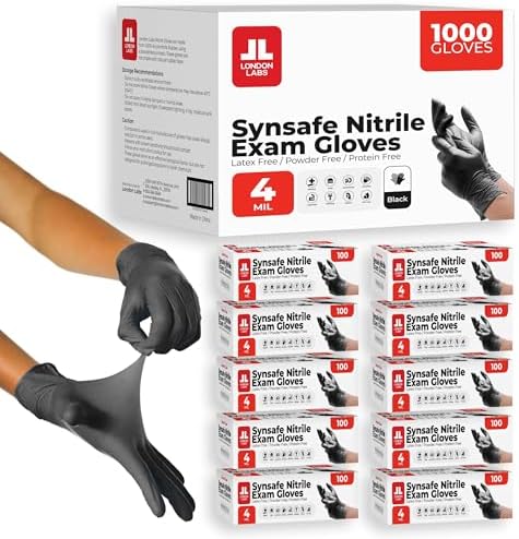 London Labs Synsafe 4 Mil -Black Nitrile Exam Gloves –Disposable Latex Free & by LONDONLABS
