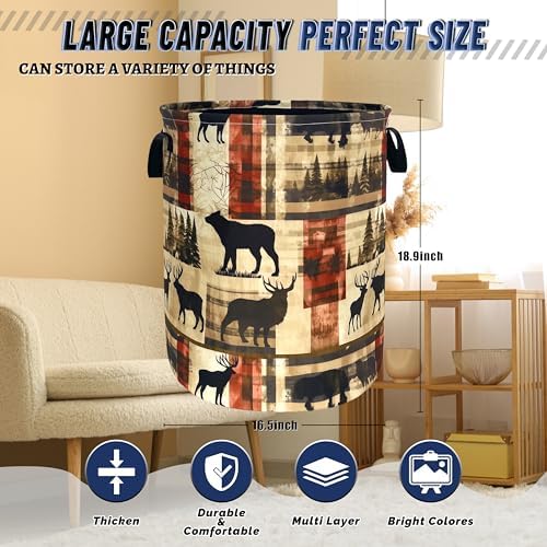 Vintage Forest Bear Laundry Basket Oxford Cloth Foldable Hamper 18.9x16.5In - Image 3