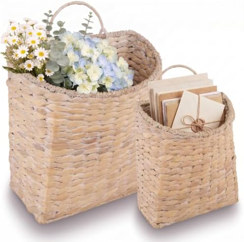84ECO Set of 2 White Wicker Hanging Baskets by 84ECO