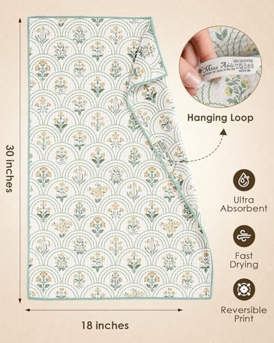 Miss Adola Reversible Microfiber Kitchen Towels Set of 2, Vintage Block - Image 4