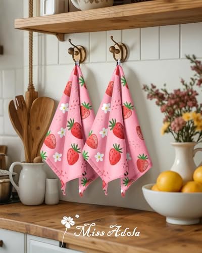 Miss Adola 2pcs Cotton Waffle Kitchen Towels, Strawberry - Image 5