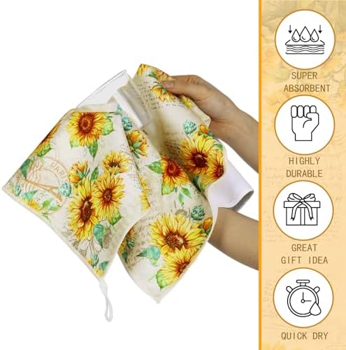 Bencailor 6 Pcs Sunflower Kitchen Towels Decorative Sets Dish Towels Absorbent - Image 6