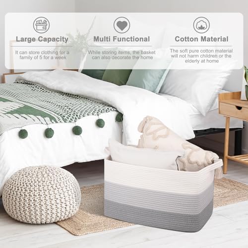 OIAHOMY Large Blanket Basket, 65L Cotton Rope Woven Laundry Basket, Toy Bin - Image 4
