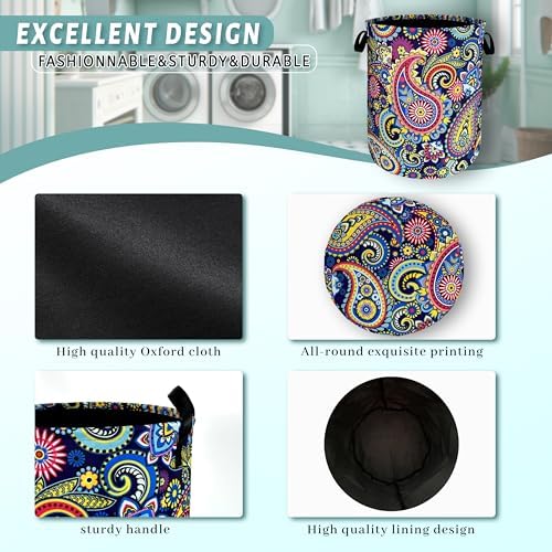 Mandala Paisley Laundry Basket Oxford Cloth Foldable Hamper 18.9x16.5 Inch - Image 4