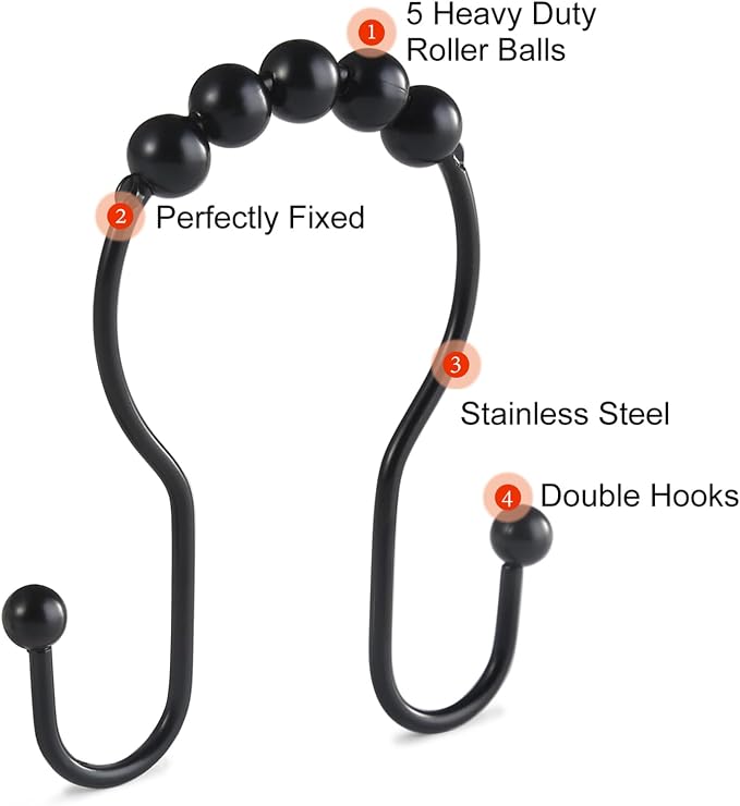 Shower Curtain Hooks, Stainless Steel Black Shower Curtain Hooks, Shower - Image 6