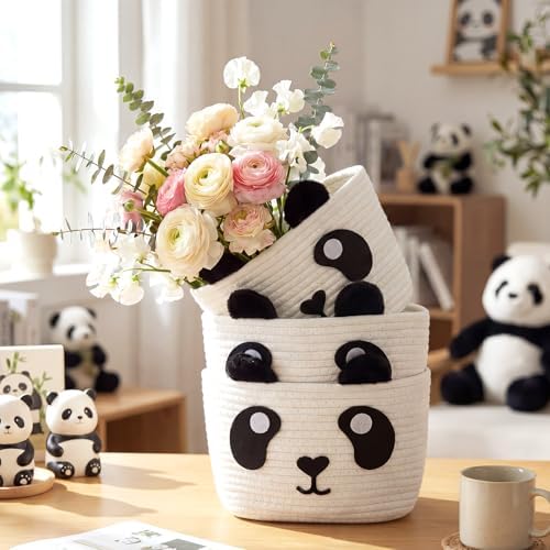 Panda Nursery Decor 3-Tier Panda Basket Hanging Cotton Rope Woven Organizer - Image 4
