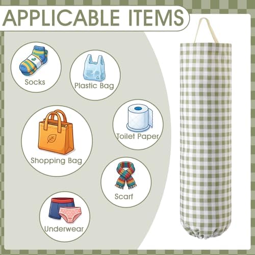 Gingham Plastic Bag Holder for Grocery Bag, Sage Green - Image 3