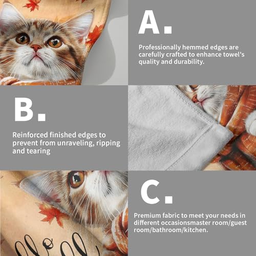 Hello Fall Hand Towel Autumn Cat Maple Leaves Kitchen Towels Set of 2 Soft - Image 5