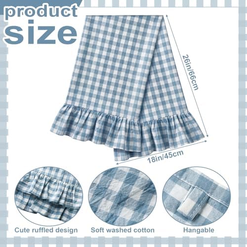 HunnmingRe 2 Pcs Dusty Blue Gingham Kitchen Towels Cotton Ruffle Dish Towel - Image 2
