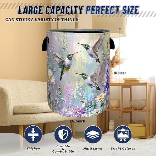 Beautiful Hummingbird Laundry Basket Oxford Cloth Hamper 18.9"x16.5" - Image 3