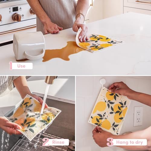 Papaya Swedish Dishcloths for Kitchen, 2 Reusable Paper Towels, 1 Hook - Image 4