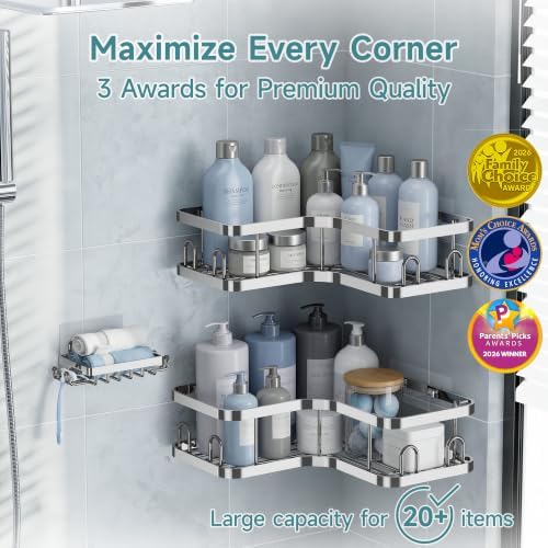 Veken Corner Shower Caddy 3-Pack, Advanced Rustproof Design&Stable Storage - Image 2