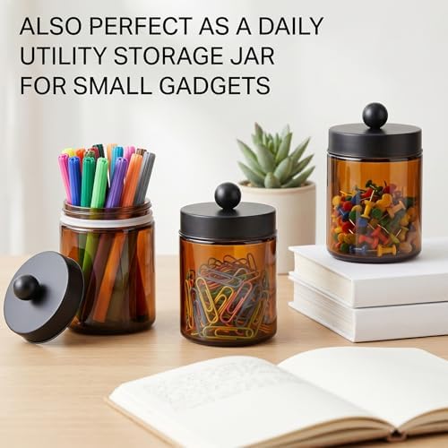 Accguan 6Pack Amber Apothecary Jars Bathroom Vanity Storage Organizer Set - Image 7