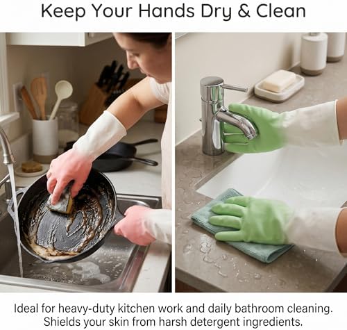 Cleaning Gloves 2 Pairs Medium, Reusable Rubber Dishwashing Kitchen Women - Image 2
