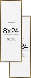 Homeforia 8x24 Bronze Panoramic Frame, High End Metal 8 x 24 Picture Frames without Mat, 24x8 Hanging Bronze Poster Frames for Wall, 8by24 inch Display Photo Frames, Tempered Glass, Wall Kit, Set of 2