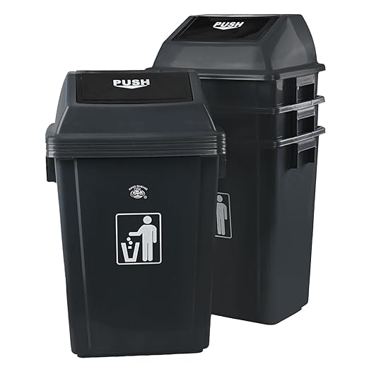 10 Gallon Plastic Garbage Can with Swing Lid, Set of 4 Large Trash Can Waste Bin, Grey