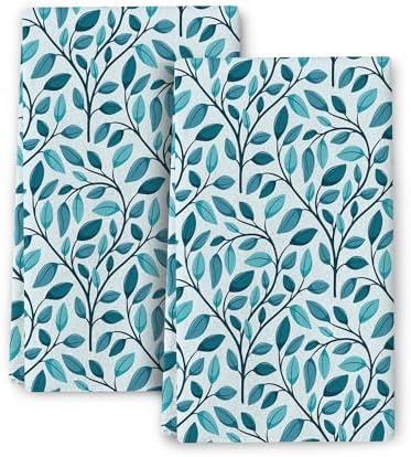 Green Leaves Kitchen Towels Decorative Set 2 Cute Botanic Tea Towel by Wovoto