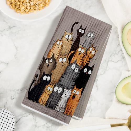 Jztco 2 Pcs Cute Cat Kitchen Towels, Cats Gifts Absorbent Hand Tea Towel - Image 3
