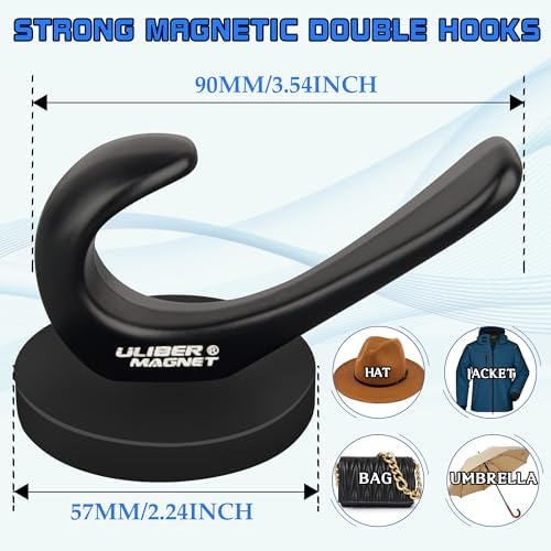 ULIBERMAGNET Strong Magnetic Coat Hooks, 2 Pack Heavy Duty Magnetic Double Hooks - Image 4
