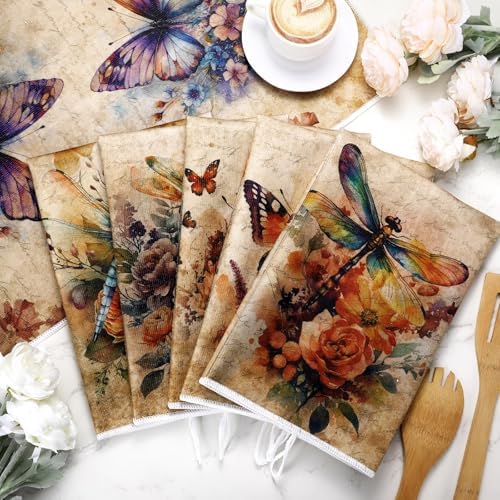 Bencailor 6 Pcs Butterfly Flower Kitchen Towels Decorative Sets Dish Towels - Image 7