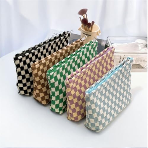 Checkered Cosmetic Bags for Women, Large Makeup Pouch for Purse - Image 4