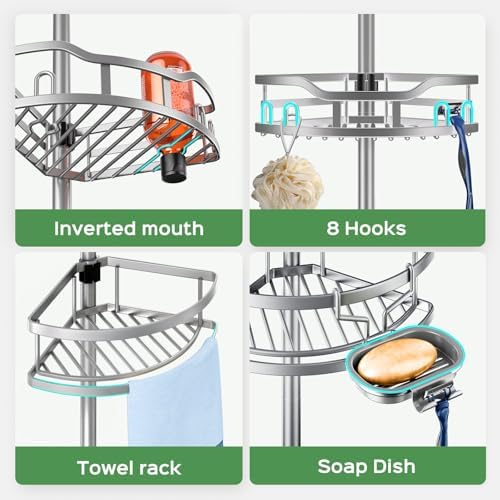 HAMITOR Shower Caddy Tension Pole: Rustproof Quick Install Standing Corner - Image 3