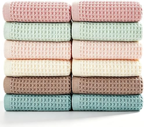 vfaejll Kitchen Towels Set 12 Pack, 100% Cotton Waffle Weave Dish Cloths & Dish by vfaejll