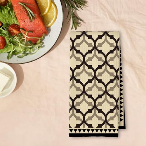 Beige and Brown Moroccan Kitchen Towels, Boho Abstract Dish Tea Towels - Image 4
