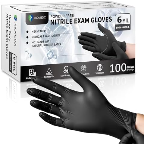 PROMEDIX P Black Disposable Nitrile Gloves, 6Mil 100 Pcs Food Safe Cooking by PROMEDIXP