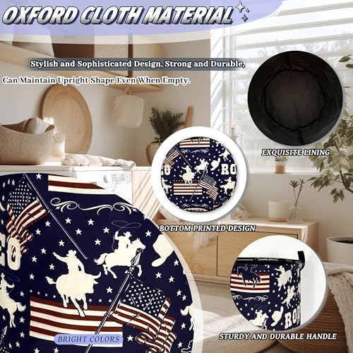 Western Cowboy Laundry Basket Oxford Cloth Foldable Hamper 18.9x16.5 Inch - Image 6