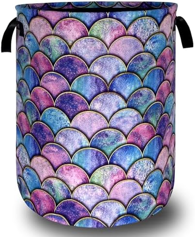 Mermaid Scales Laundry Basket Oxford Cloth Foldable Hamper 18.9x16.5 Inch by Unknown