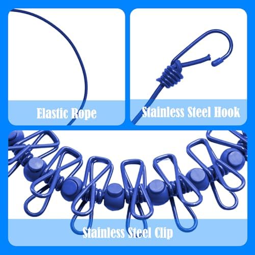 2 Pack Camping Clothesline Portable 12 Clothespins, Dark Blue - Image 2
