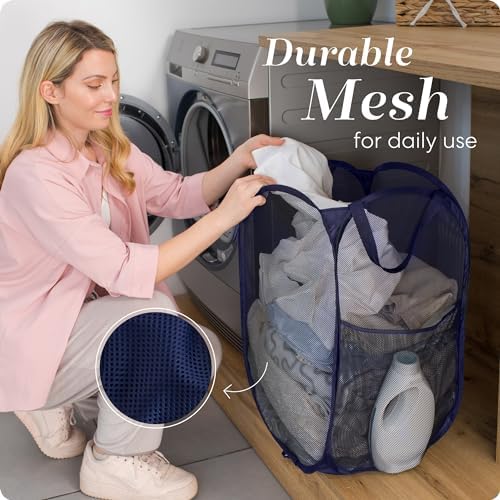 Handy Laundry Collapsible Mesh Foldable Hamper 14" x 14' x 24" Navy Blue - Image 5
