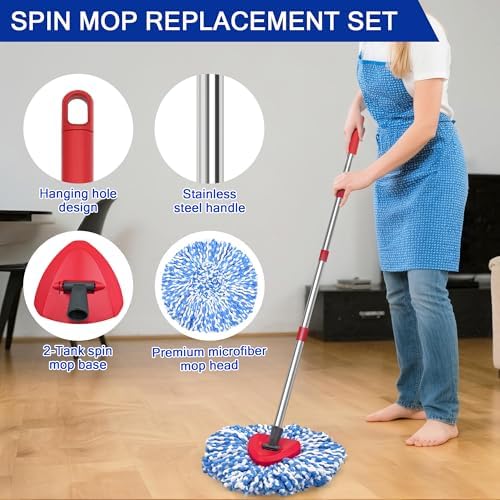 JEHONN Spin Mop Replacement Heads, Handle - Image 4