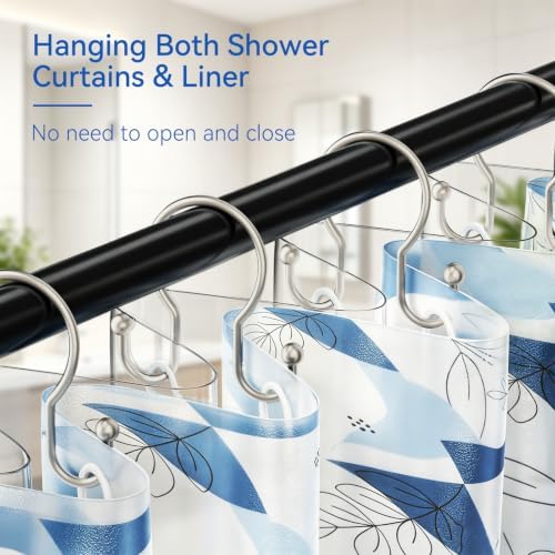 OEH Shower Curtain Hooks, Metal Shower Curtain Hangers, Double Hook Shower - Image 3