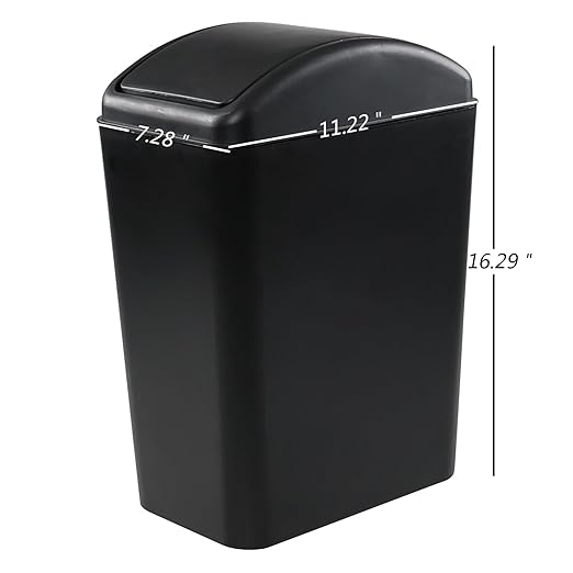 Asking 4.5 Gallon Small Trash Can with Swing-top Lid, 3-Pack Swing Plastic Garbage Bin, Black
