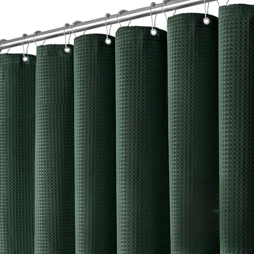 Dynamene Extra Long Waffle Shower Curtain 256 GSM Fabric 72x90 Dark Green by Dynamene