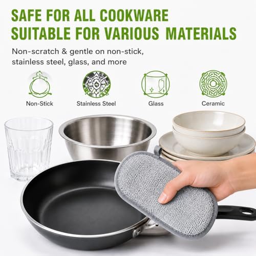 6-Pack PuoWeo Sponges Kitchen Dual-Sided Scrub Sponges—Rough Side - Image 4
