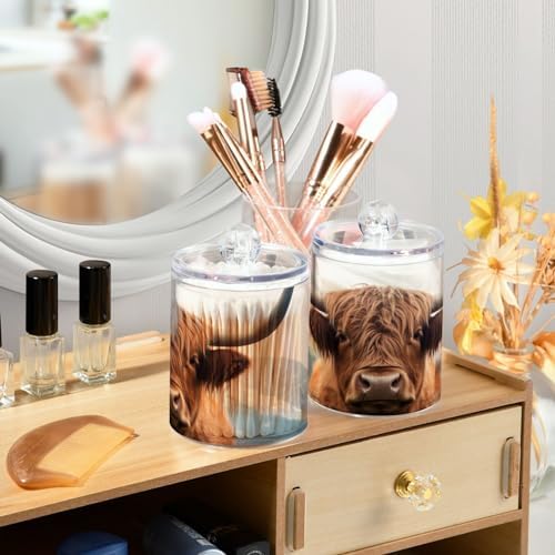 4 Pack Apothecary Jars Bathroom Highland Cow Qtip Holder Dispenser Clear - Image 6