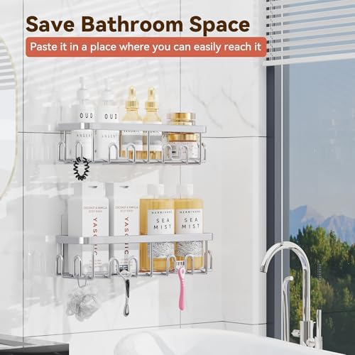 YASONIC Shower Caddy Adhesive, Rustproof Shower Organizer, Wall Shower Rack - Image 2