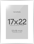 Homeforia 17x22 Picture Frame Silver, High End Metal 17x22 Frames with Mat 12x18 for Photo, 17 x 22 Silver Poster Frame Matted to 12 x 18 Print, 22x17 Hanging Frame, Tempered Glass, Wall Kit, Set of 1