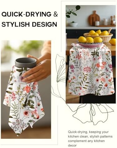 Miss Adola 150GSM Flour Sack Kitchen Towels Set of 2, Flower Shrubs - Image 4