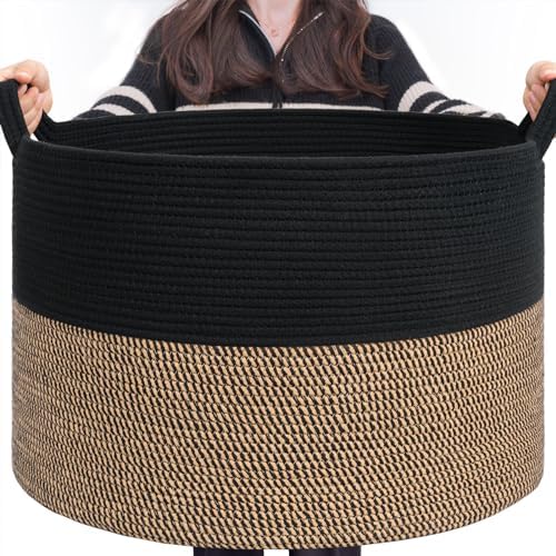 INDRESSME XXXLarge Woven Rope Blanket Basket Living Room Mix Black by INDRESSME