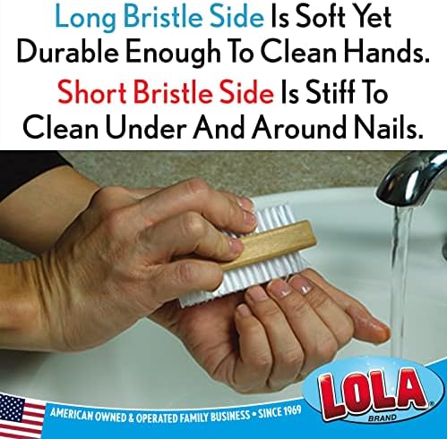 LOLA Classic Hand & Nail Wood Brush, 12 Pack, Heavy Duty 2 Sided Soft & Stiff - Image 2