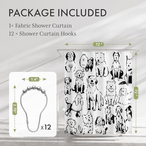 AmazerBath Shower Curtain, Washable Cloth Cute Dogs Kids White and Black Shower - Image 7